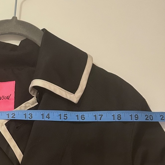 Betsey Johnson Black Trench Coat with cream trim. - Picture 14 of 16